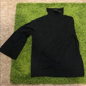 Ann Taylor Black mockneck 3/4 Fluted sleeve Large